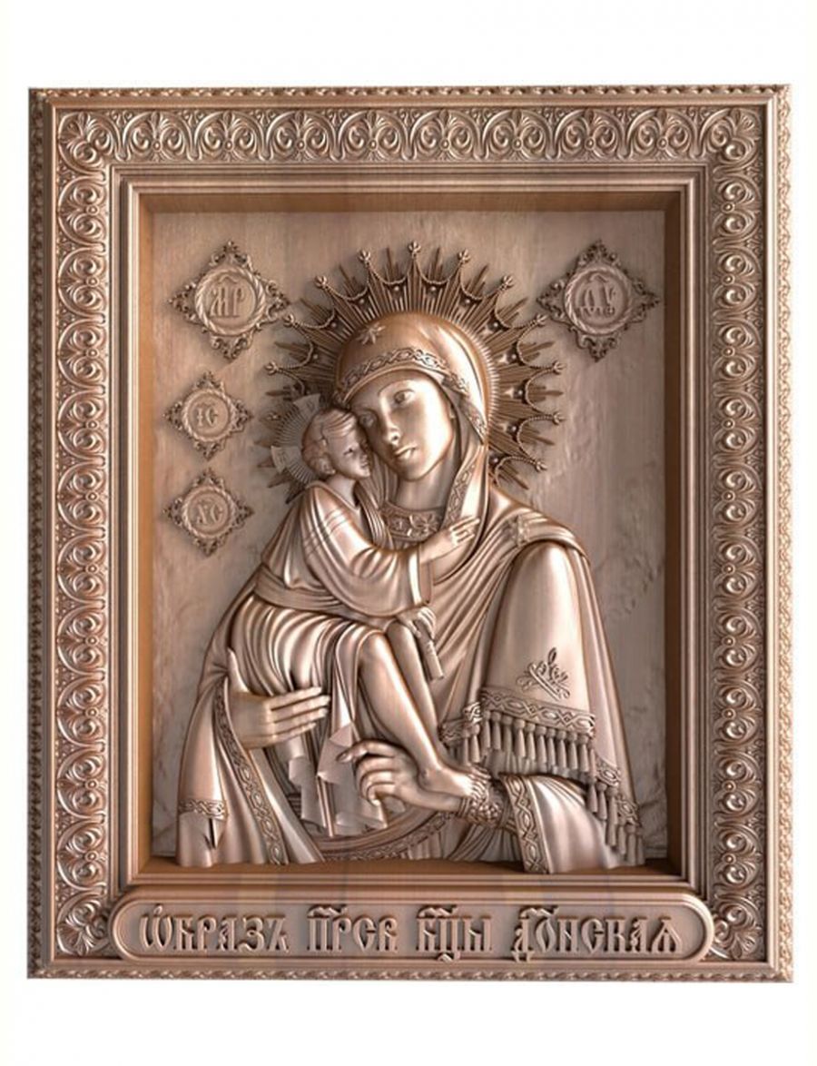 Деревянная резная икона «Образ пресвятой Богородицы Донская» бук 28 x 23 см