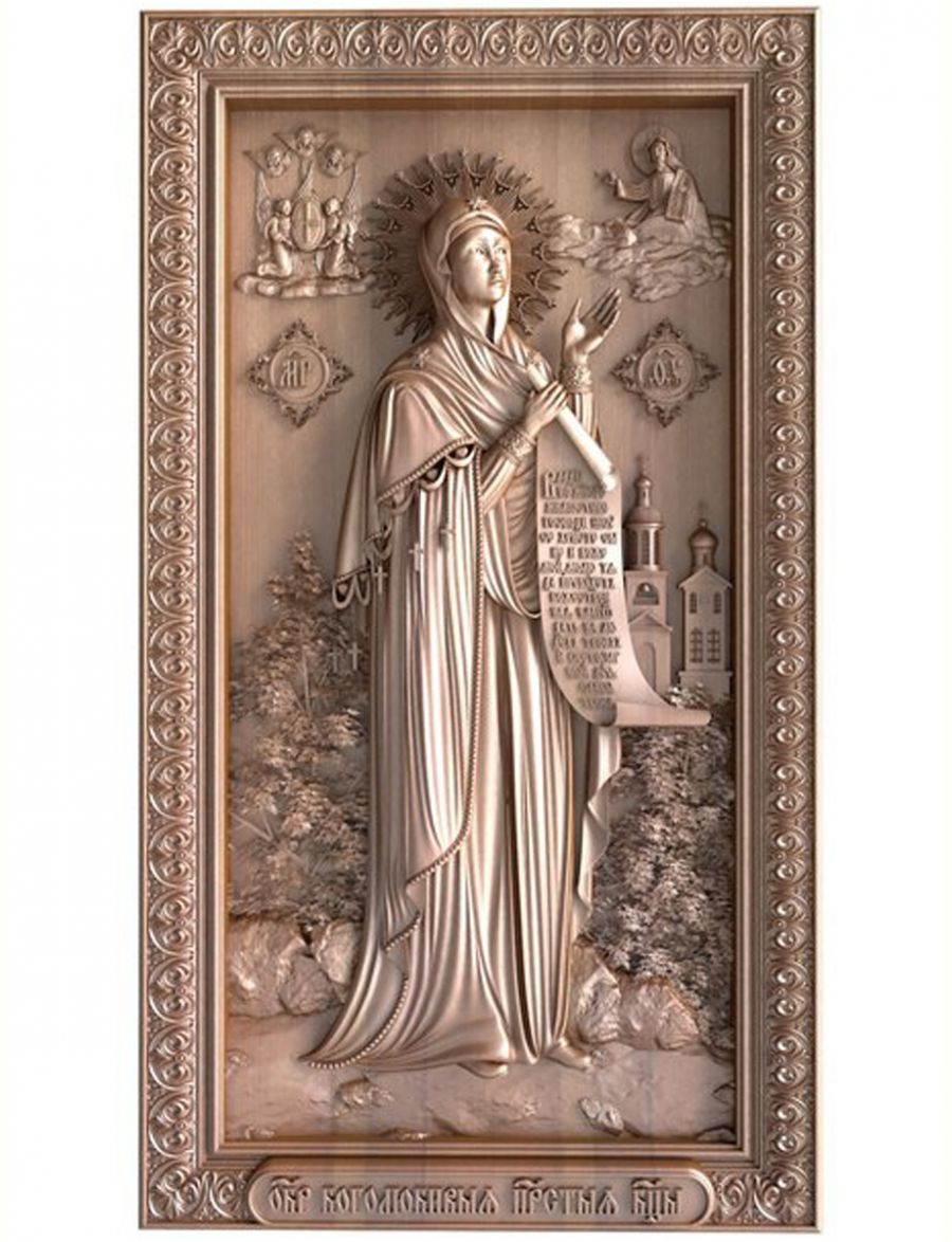 Деревянная резная икона «Божией матери Боголюбивая» бук 55 x 29 см
