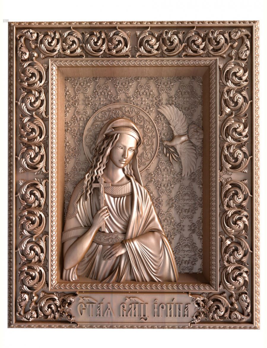 Деревянная резная икона «Святая Ирина» бук 57 x 45 см