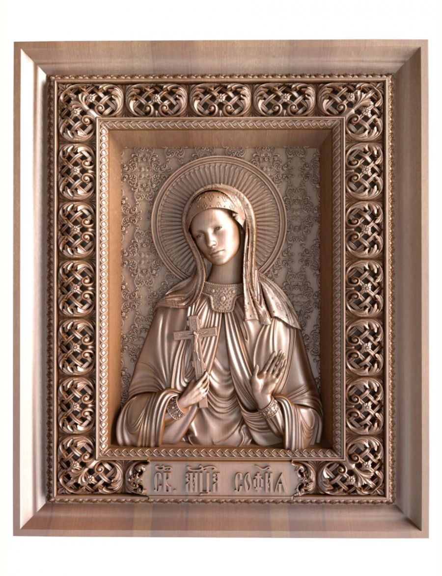 Деревянная резная икона «Святая мученица София» бук 28 x 23 см