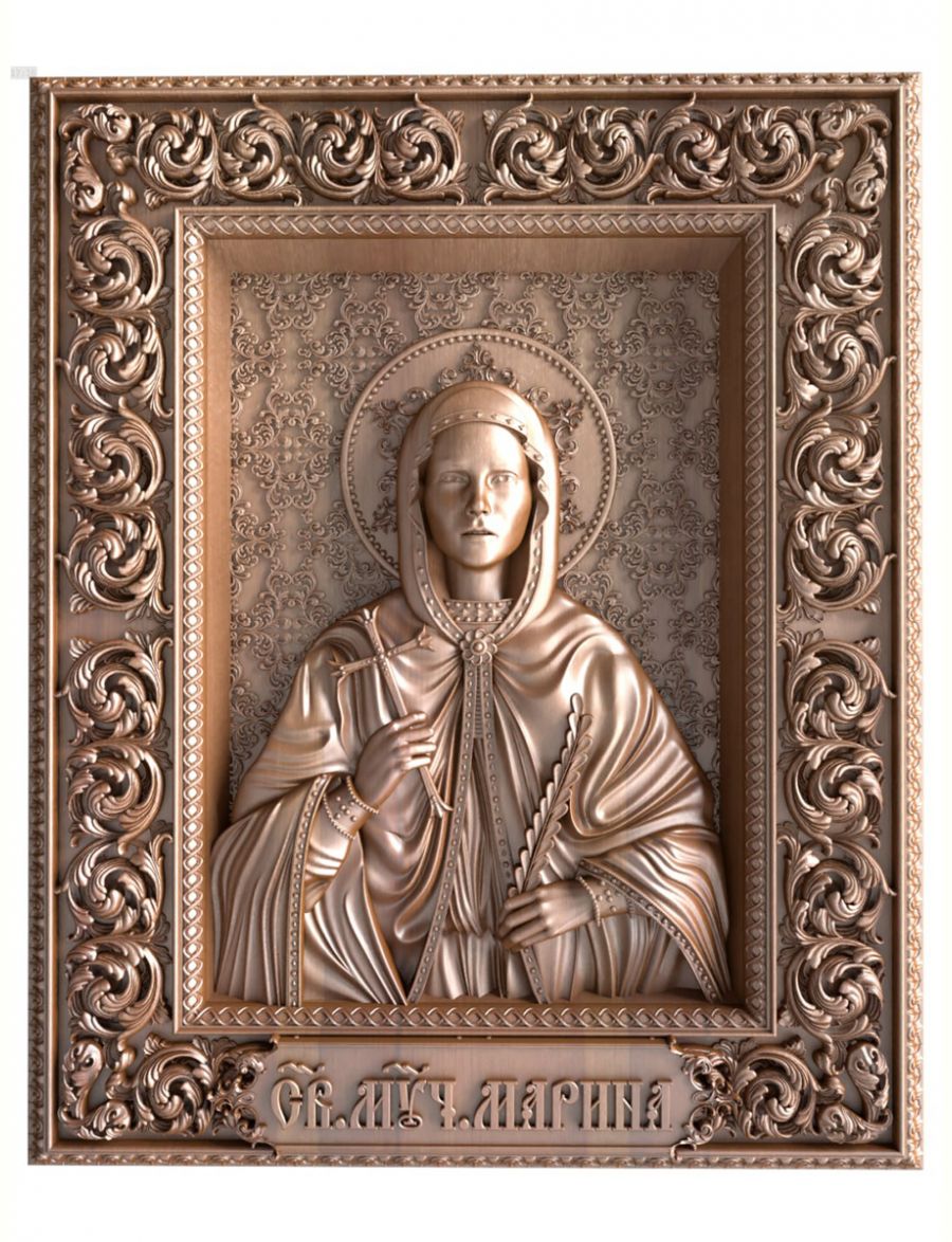 Деревянная резная икона «Святая мученица Марина» бук 18 x 15 см