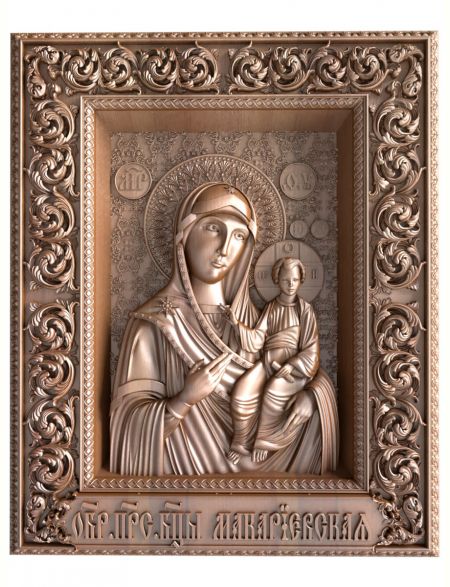 Деревянная резная икона «Божией матери Макарьевская» бук 12 x 10 см