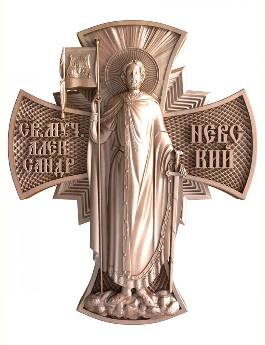 Деревянная резная икона «Святой мученик Александр Невский» бук 57 x 45 см