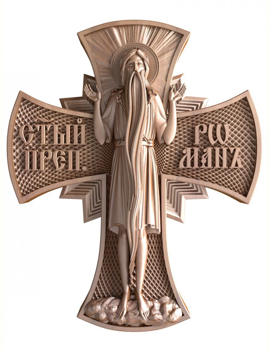Деревянная резная икона «Святой преподобный Роман» бук 18 x 15 см