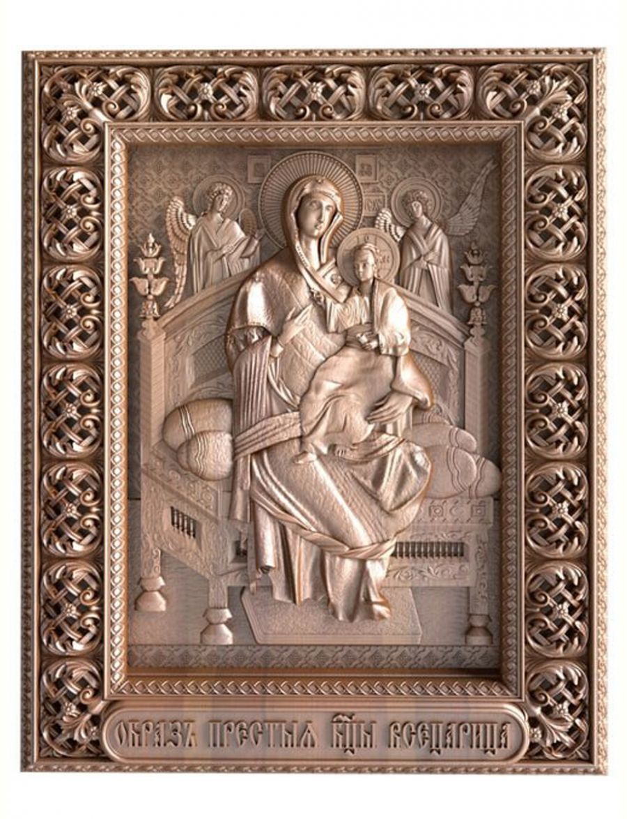 Деревянная резная икона «Образ пресвятой Богородицы Всецарица» бук 12 x 9 см