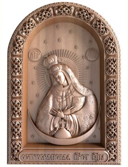 Деревянная резная икона «Божией матери Остробрамская» бук 18 x 15 см