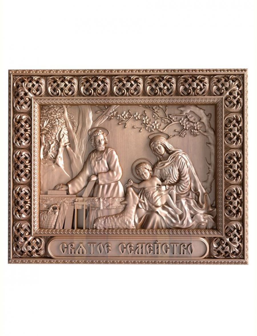 Деревянная резная икона «Святое Семейство» бук 45 x 28 см
