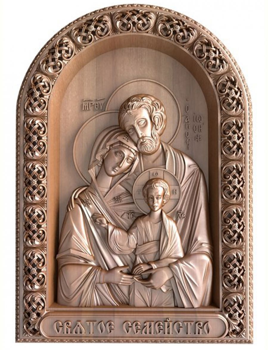 Деревянная резная икона «Святое семейство» бук 28 x 19 см
