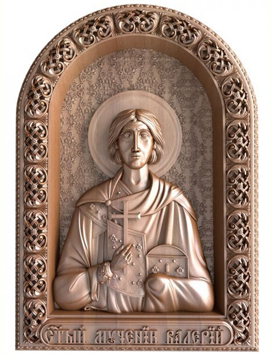 Деревянная резная икона «Святый мученик Валерий» бук 57 x 40 см