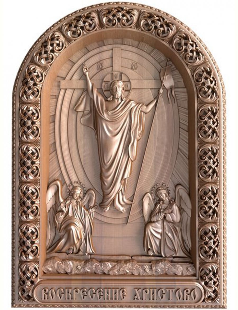 Деревянная резная икона «Воскресение Христово» бук 28 x 19 см