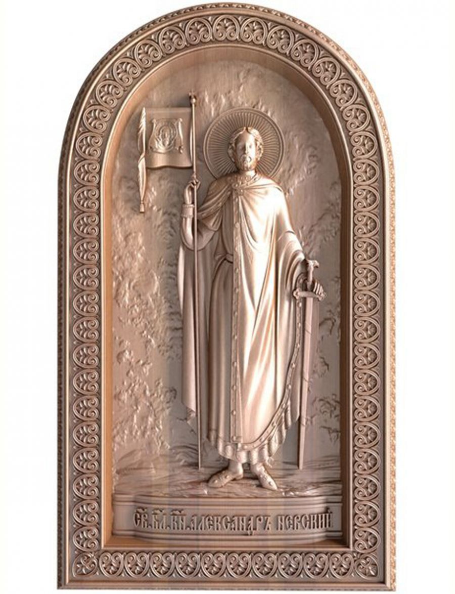 Деревянная резная икона «Святой благоверный князь Невский» бук 57 x 30 см