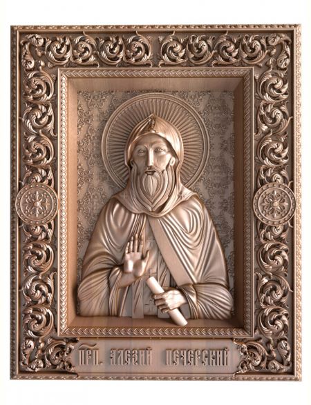 Деревянная резная икона «Преподобный Алексий Печерский» бук 18 x 15 см